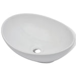 Chiuvetă de baie cu robinet mixer, ceramică, oval, alb