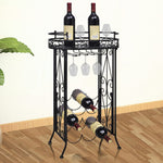 Suport sticle de vin pentru 9 sticle, cu suport pahar, metal