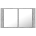 Dulap de baie cu oglindă & LED, gri beton, 80x12x45 cm acril