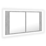 Dulap de baie cu oglindă & LED, gri beton, 90x12x45 cm acril