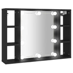 Dulap cu oglindă și LED, negru, 76x15x55 cm