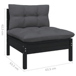 Set mobilier grădină cu perne, 6 piese, negru, lemn masiv pin