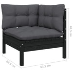 Set mobilier grădină cu perne, 9 piese, negru, lemn masiv pin