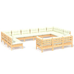 Set mobilier grădină cu perne, 13 piese, crem, lemn de pin