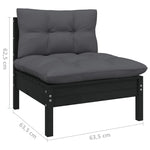 Set mobilier grădină cu perne, 13 piese, negru, lemn de pin