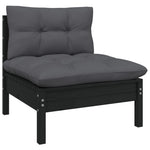 Set mobilier grădină cu perne, 10 piese, negru, lemn de pin