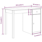 Birou, alb, 100x50x75 cm, lemn masiv de pin