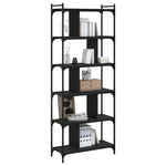 Bibliotecă cu 6 niveluri, negru, 76x32x192 cm, lemn prelucrat