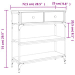 Măsuță consolă, gri sonoma, 72,5x25x75 cm, lemn prelucrat