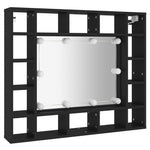 Dulap cu oglindă cu LED, negru, 91x15x76,5 cm