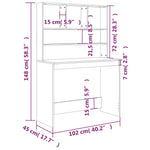 Birou cu rafturi, gri beton, 102x45x148 cm, lemn compozit