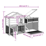 Cușcă pentru iepuri gri 185,5x60,5x109,5 cm lemn masiv de pin