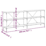 Masă consolă stejar afumat 200x30x75 cm lemn prelucrat și fier