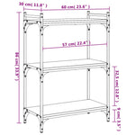 Bibliotecă cu 3 niveluri, negru, 60x30x86 cm, lemn prelucrat