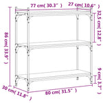 Bibliotecă cu 3 niveluri, negru, 80x30x86 cm, lemn prelucrat